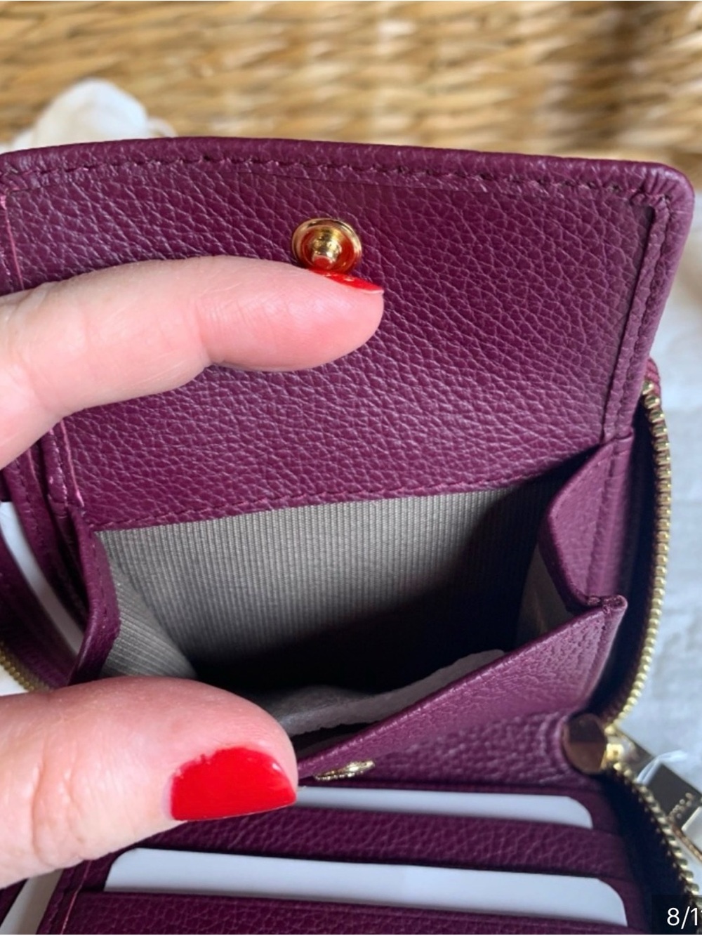 Furla Plum Zip-Around Pebbled Leather Wallet with Gold Logo Burgundy - Picture 3 of 5